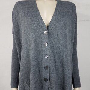 Stile Benetton gray deep V-Neck lightweight button front cardigan sweater XS